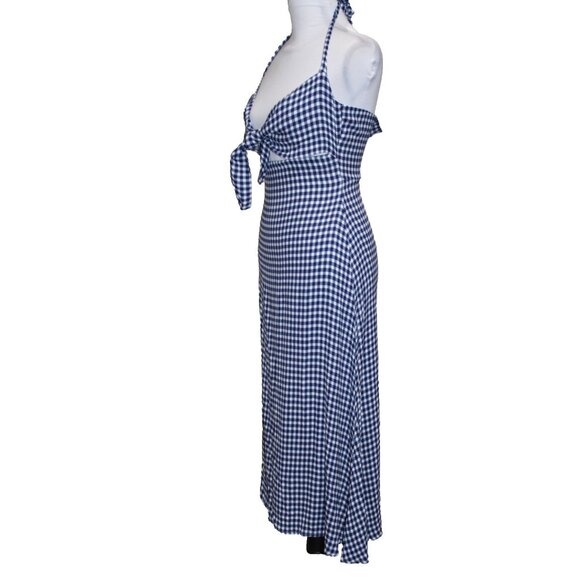 Reformation Halter Strap Dress Monaco Gingham Print Aero Tie Cut Out Size 4 - Picture 4 of 10